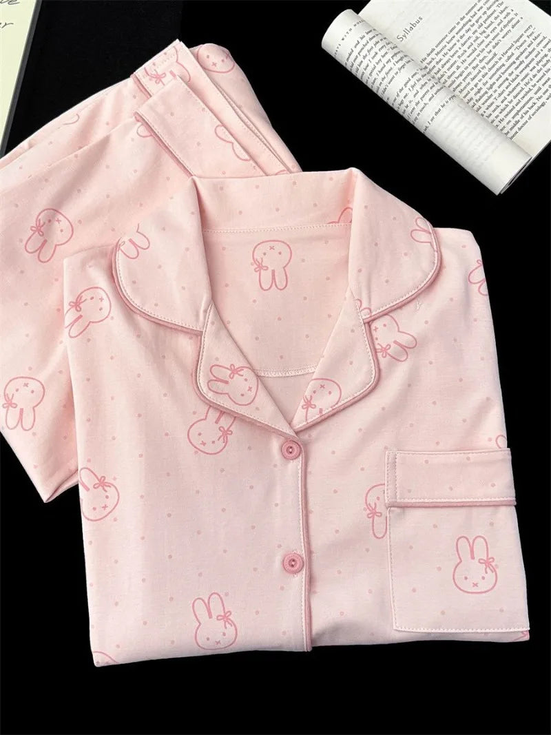 Cute Miffy Sleepwear Set for Women Soft Cotton Long Sleeve Pajamas with Adorable Rabbit Cozy Home Clothes Spring & Autumn