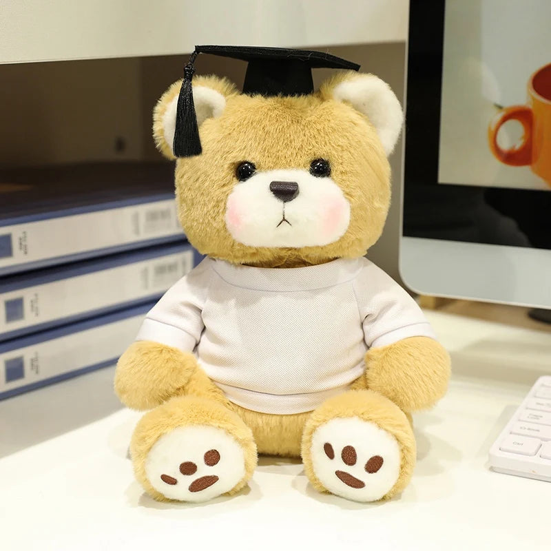 25cm Cute High Quality Doctor Bear Plush Doll Doctor Cap Bow Tie Graduation Bear Animal Stuffed Home Decor For Students Gift