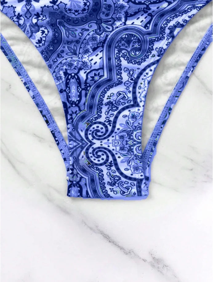 Push Up Halter Bikini Printed Swimsuit Women Sexy Strappy Swimwear Female Bathers Bathing Swimming Swim Suit Beachwear