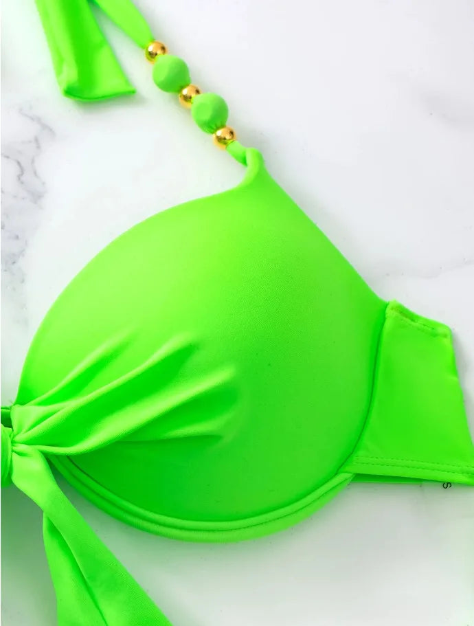 Push Up Halter Bikini Printed Swimsuit Women Sexy Strappy Swimwear Female Bathers Bathing Swimming Swim Suit Beachwear