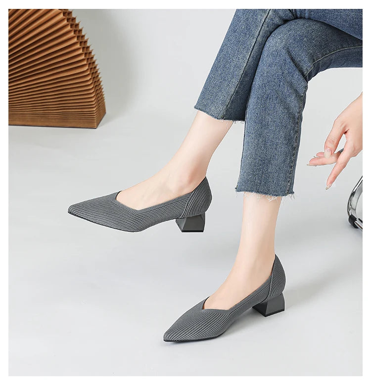 New Women's High Heels Large 42/43 Fashion Pointed Anti slip Rubber Bottom Knitted Breathable Shoes
