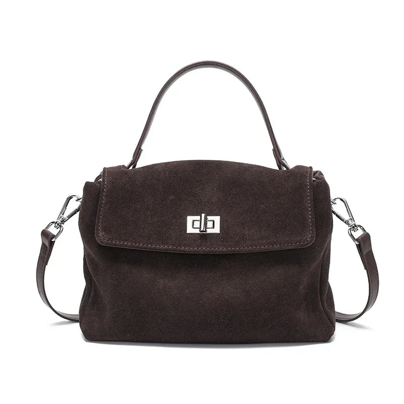 2025 New Autumn Winter Women's Natural Suede Leather Crossbody Bag Luxury Designer Genuine Leather Commuting Messenger Bag