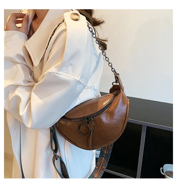 Fashion Saddle Waist Bag Fanny pack Luxury Leather Female Belt Bags Chain Handbag Purse Woman Retro Shoulder Crossbody Chest Bag