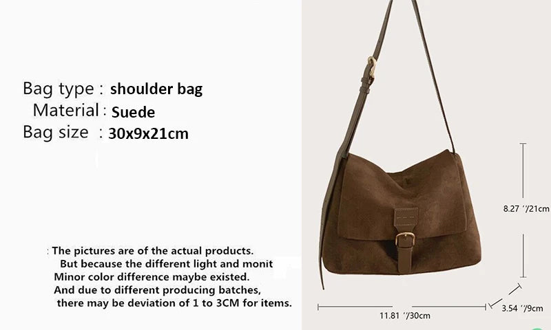 Vintage Brown Suede Soft PU Leather Women Shoulder Bags Large Capacity Crossbody Bag Tote Bag High Quality Fashion Hobo Handbags