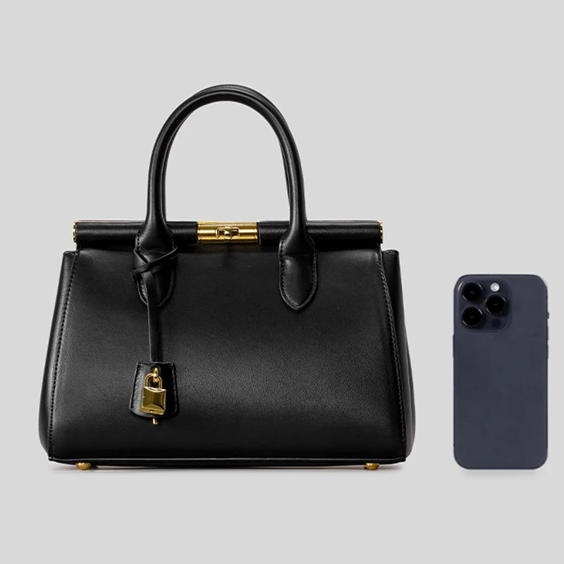 Brand Luxury Leather Handbag Large-capacity Briefcase With Gold Clasp Women Elegant Shoulder Crossbody Bag Clip Design Tote Bag