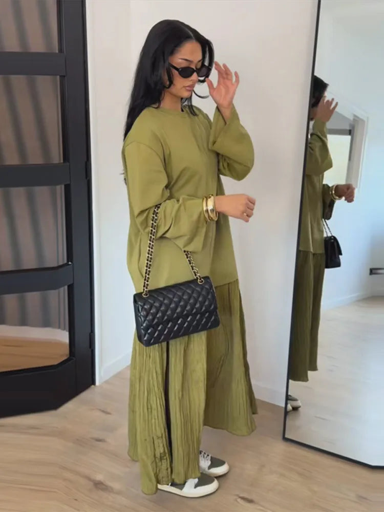 Short Sleeve Patchwork Oversized Long Dress Women Elegant O-neck Pleated Loose Party Evening Dresses Summer Casual Lady Vestidos