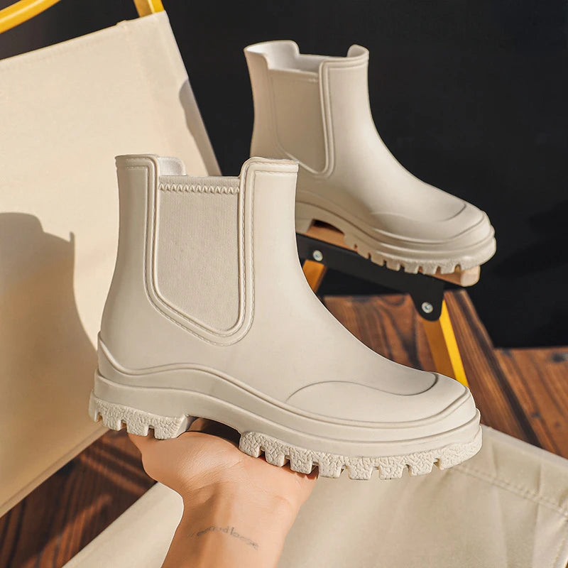 Rubber Boot for Women's Rain Shoes Waterproof Work Garden Galoshes Fishing Rainboots Skateboard Ankle Kitchen Shoes Footwear