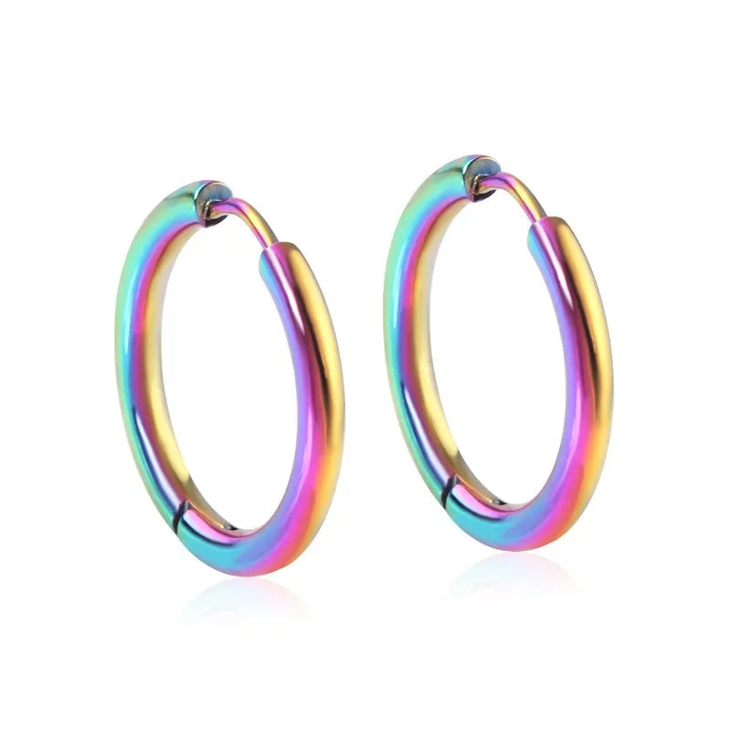 2Pcs Small Hoop Earrings for Women Men, Silver Color Stainles Steel Round Circle Pendientes Mujer Hypoallergeic