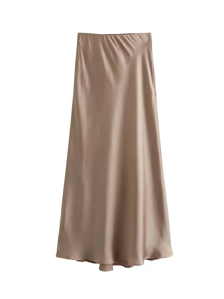 Willshela Black Satin Skirt Woman High Waist Elegant Long Skirts For Women Fashion Summer Midi Skirt Office Women's Skirts