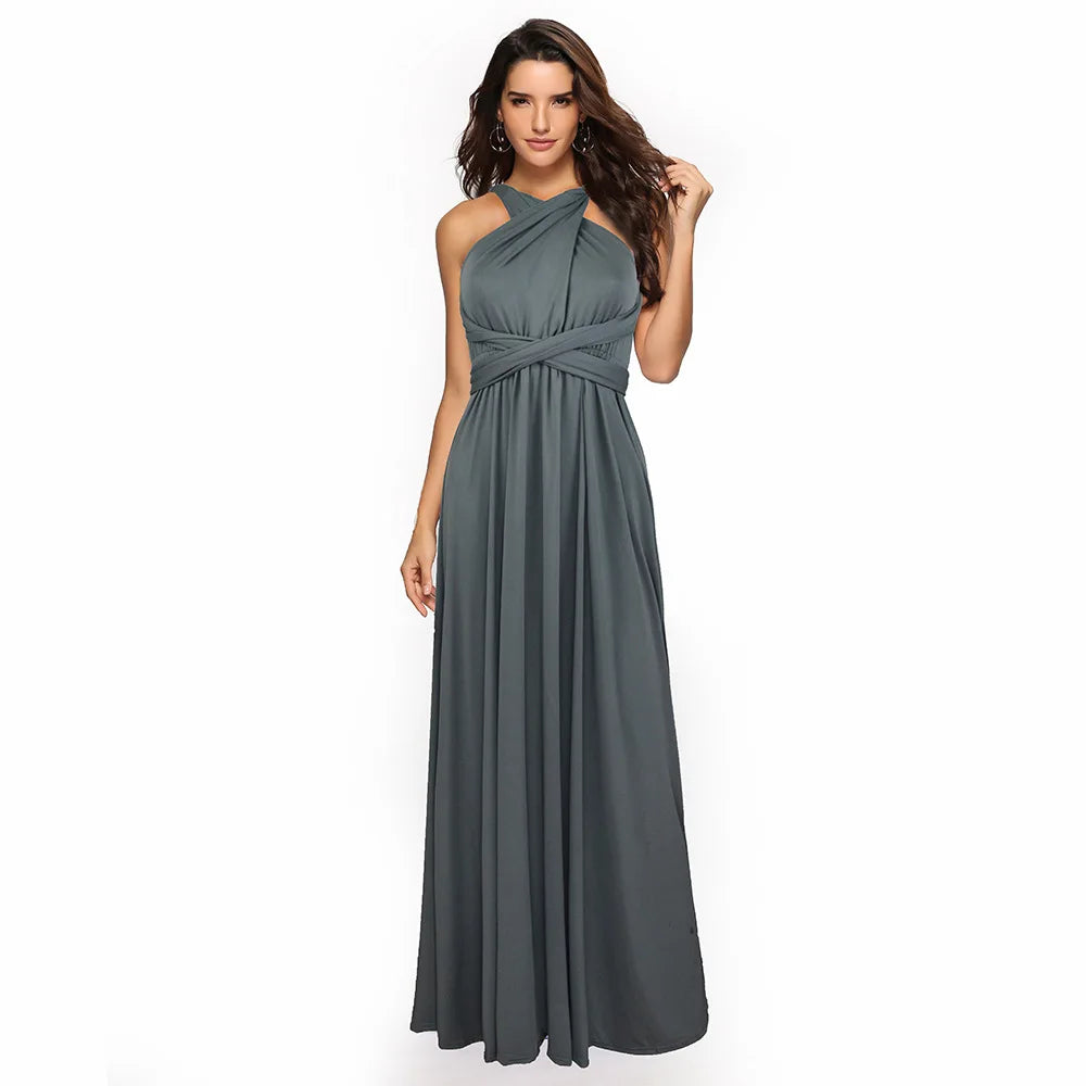 Formal Dress Women Elegant Evening Long Deep V Halter Dress Convertible Multi Way Wrap Maxi Grecian Dresses Wedding Party Dress