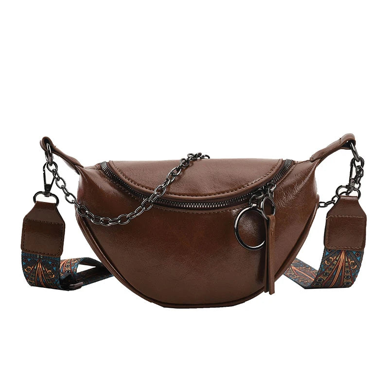 Fashion Saddle Waist Bag Fanny pack Luxury Leather Female Belt Bags Chain Handbag Purse Woman Retro Shoulder Crossbody Chest Bag