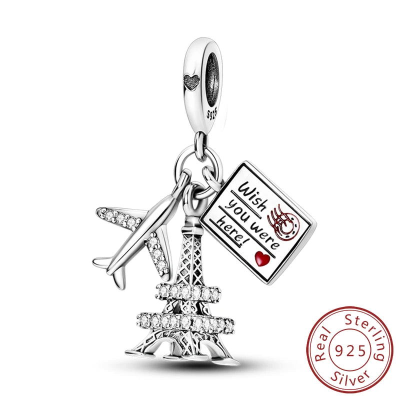 925 Sterling Silver Charms Bead Dangle Airplane Luggage Passport Travel Charms Fit Original Charms Bracelet Jewelry Gift
