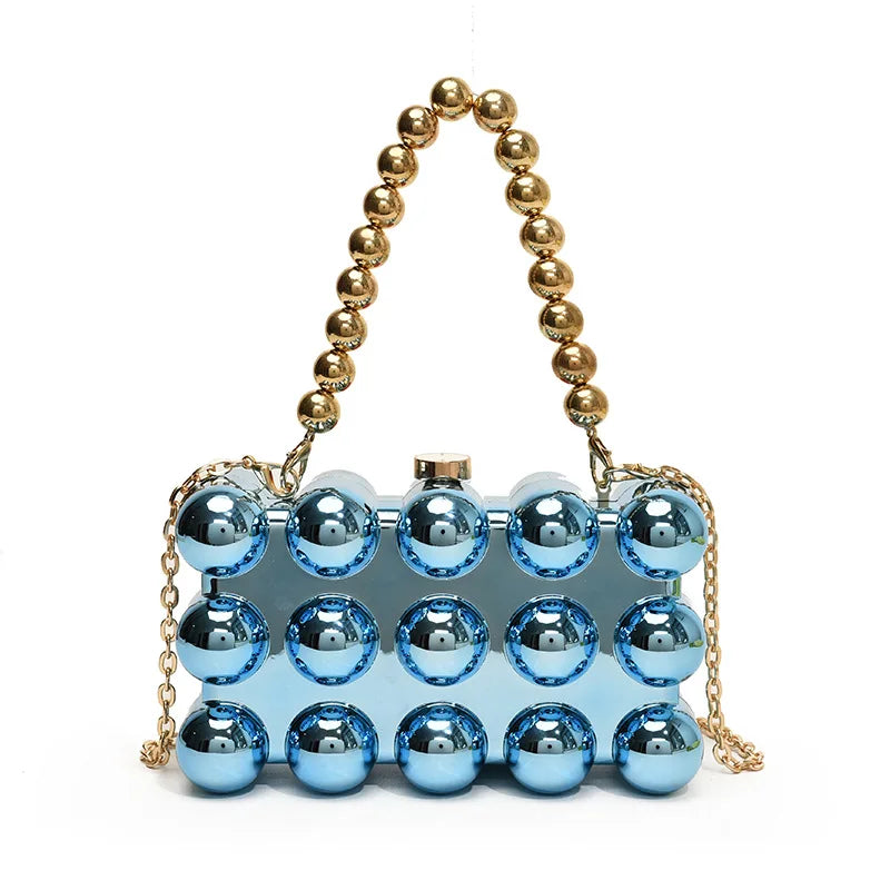 Gold Beaded Chain Banquet Purse Luxury Acrylic Cake Box Bag Women Niche Design Creative High-end Brand Elegant Shoulder Handbag