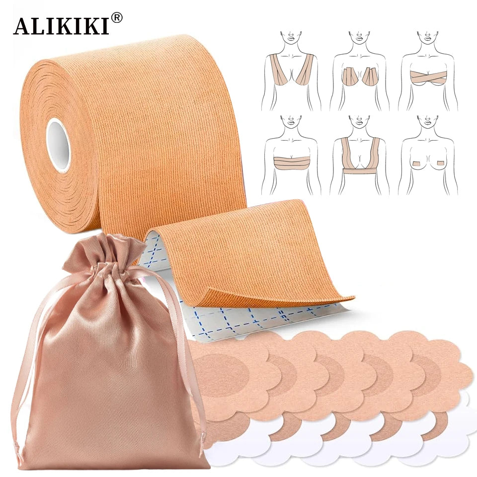 Boobtape for Breast Lift with Petals Sticky Adhesive Bra Tape Push Up Boobytape for Large Breasts Invisible Nipple Covers