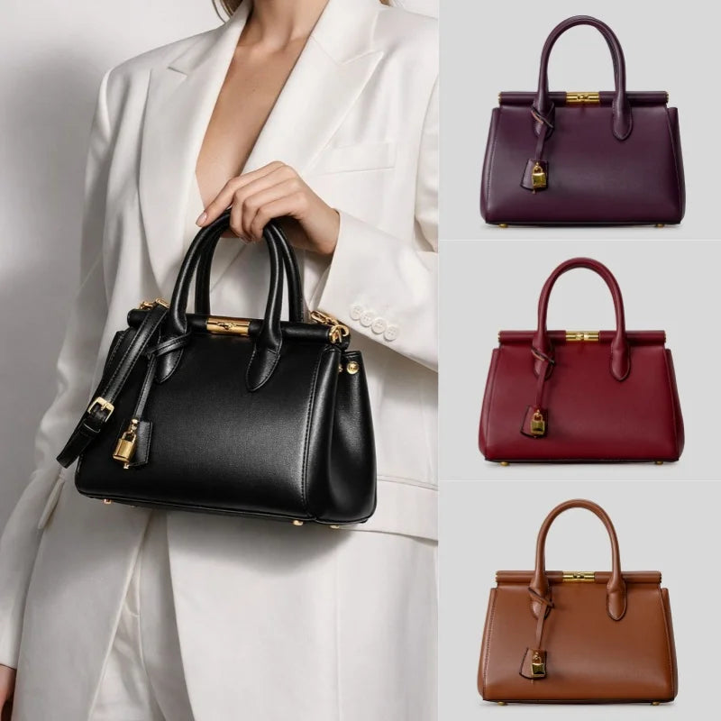 Brand Luxury Leather Handbag Large-capacity Briefcase With Gold Clasp Women Elegant Shoulder Crossbody Bag Clip Design Tote Bag