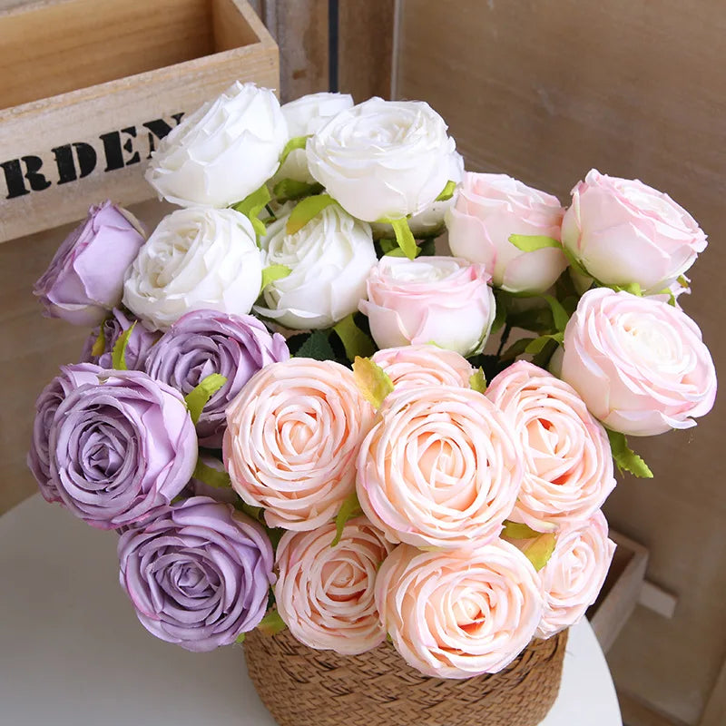 Hot 7/10 Heads Rose Bridal Bouquet Artificial Flower DIY Wedding Floral Arrangement Accessories Christmas Home Decor Photo Props