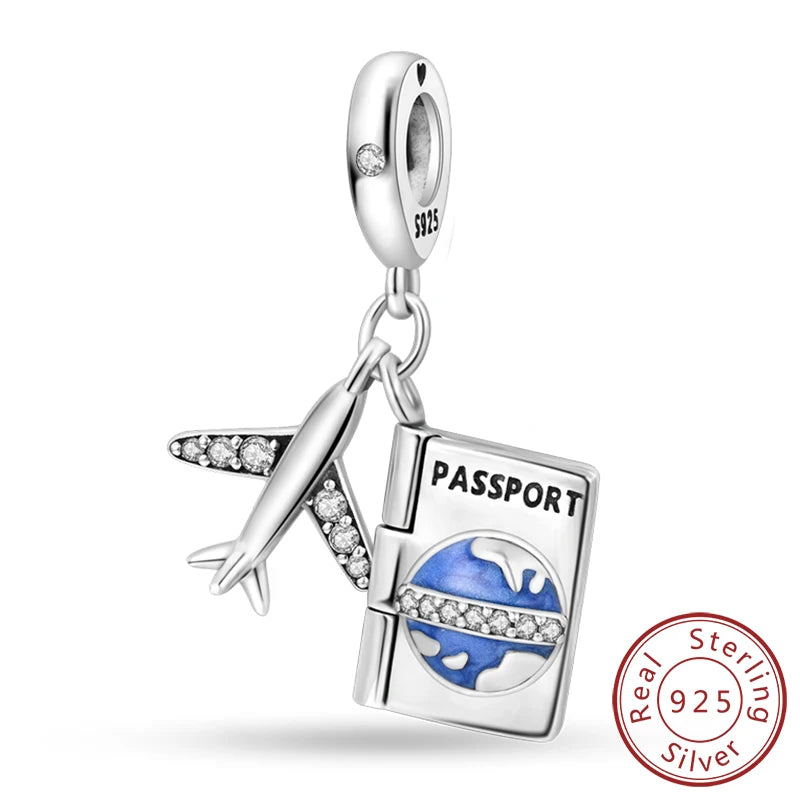 925 Sterling Silver Charms Bead Dangle Airplane Luggage Passport Travel Charms Fit Original Charms Bracelet Jewelry Gift