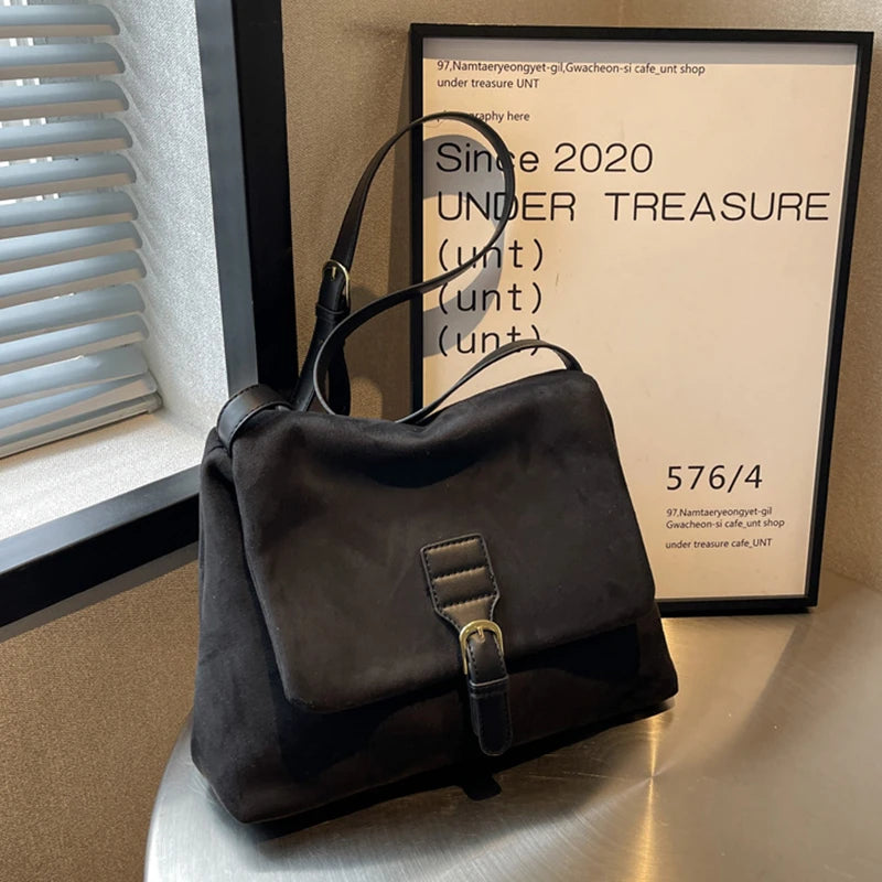 Vintage Brown Suede Soft PU Leather Women Shoulder Bags Large Capacity Crossbody Bag Tote Bag High Quality Fashion Hobo Handbags