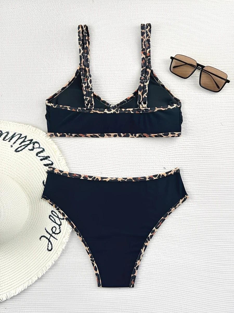 Leopard Bikinis High Waist Swimsuit Women Tie Front Strappy Swimwear Female Beachwear Bathers Bathing Swimming Swim Suit