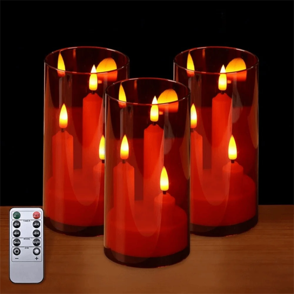 3 in 1 Design Flameless Taper Candles Transparent Lampshade Warm Light Flickering LED Candles Romantic Decorative
