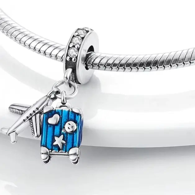925 Sterling Silver Charms Bead Dangle Airplane Luggage Passport Travel Charms Fit Original Charms Bracelet Jewelry Gift