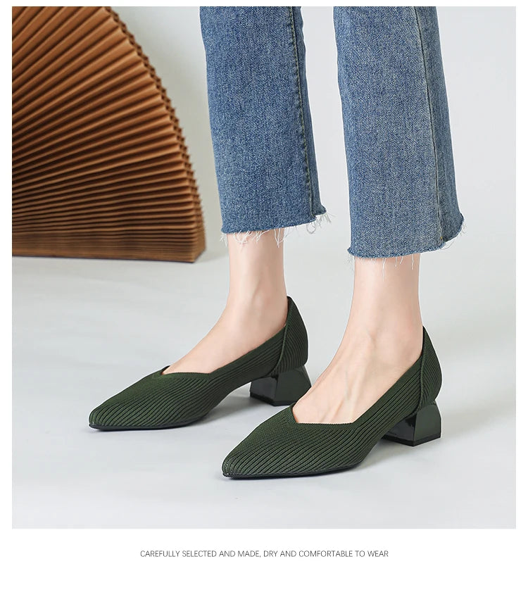 New Women's High Heels Large 42/43 Fashion Pointed Anti slip Rubber Bottom Knitted Breathable Shoes