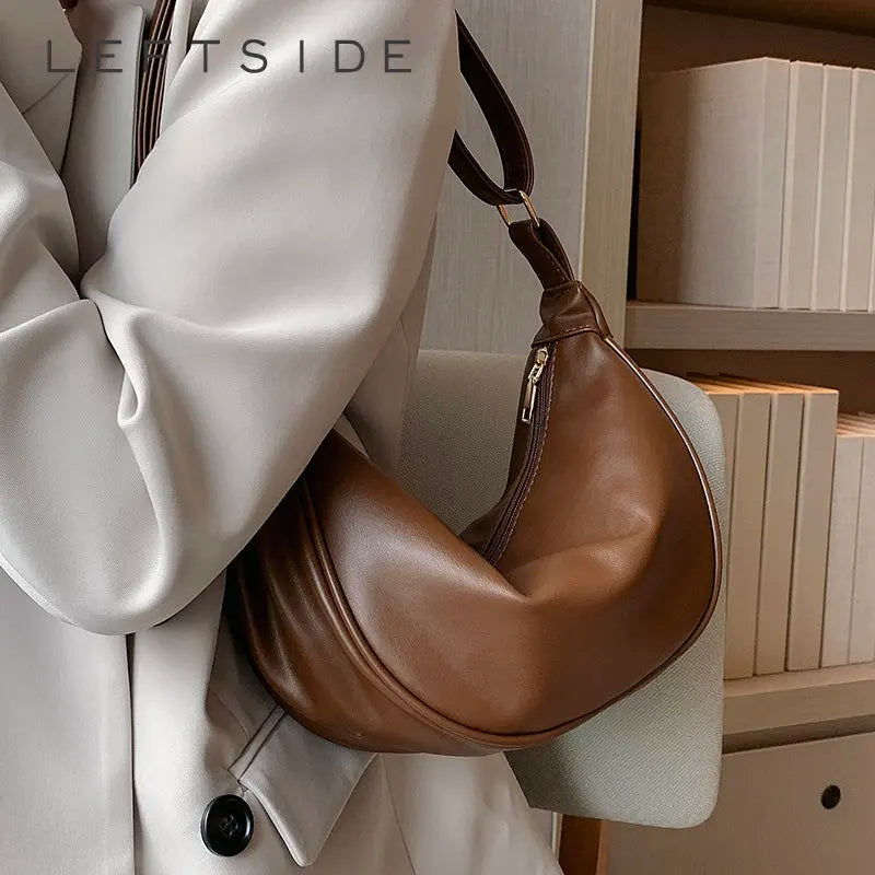 Half Moon Small PU Leather Zipper Crossbody Bags For Women Solid Color Shoulder Handbags 2025 Trends Winter Luxury Brand