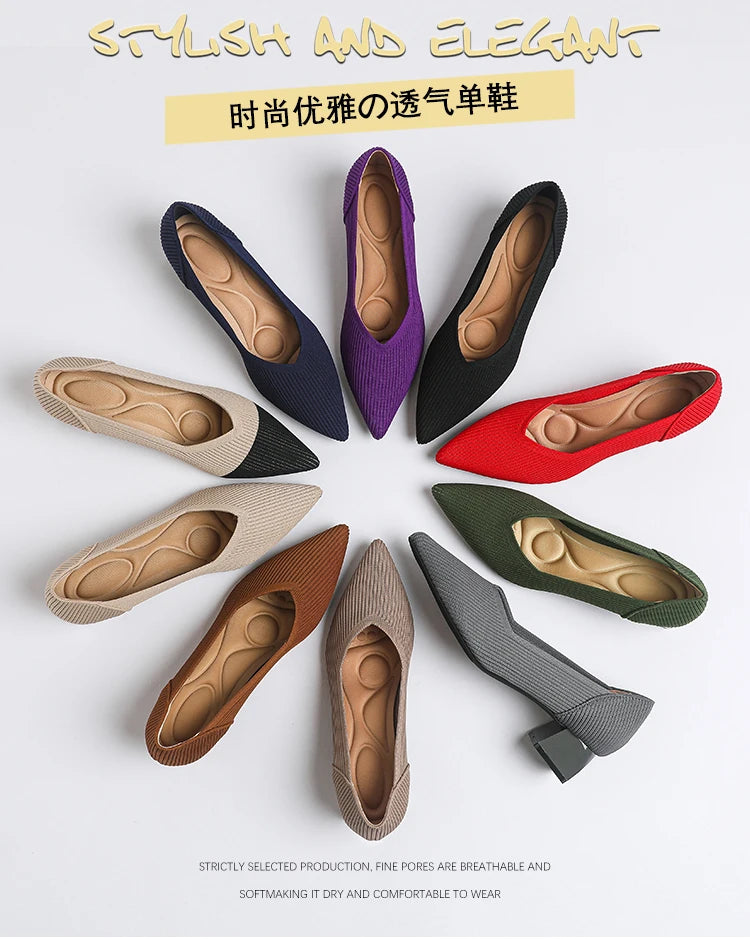 New Women's High Heels Large 42/43 Fashion Pointed Anti slip Rubber Bottom Knitted Breathable Shoes