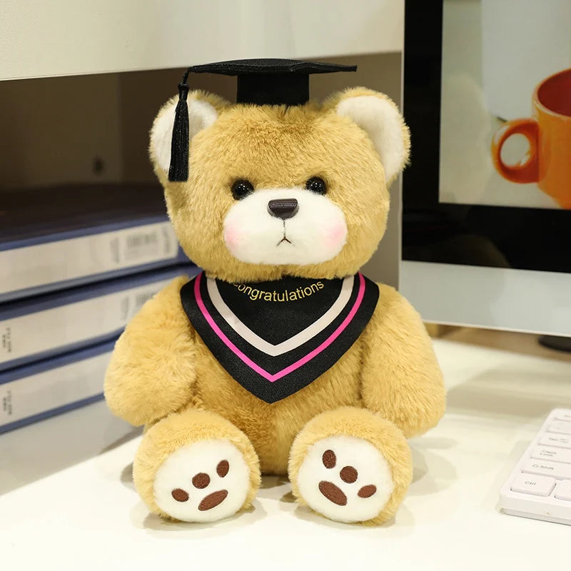 25cm Cute High Quality Doctor Bear Plush Doll Doctor Cap Bow Tie Graduation Bear Animal Stuffed Home Decor For Students Gift