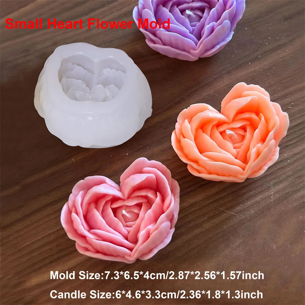 Peony Flower Candle Mold DIY Bud Flower Petal Resin Casting and Soap Making Molds 3D Heart Rose Floral Mold for Home Decor Gift