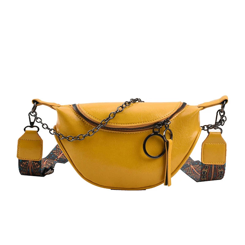 Fashion Saddle Waist Bag Fanny pack Luxury Leather Female Belt Bags Chain Handbag Purse Woman Retro Shoulder Crossbody Chest Bag