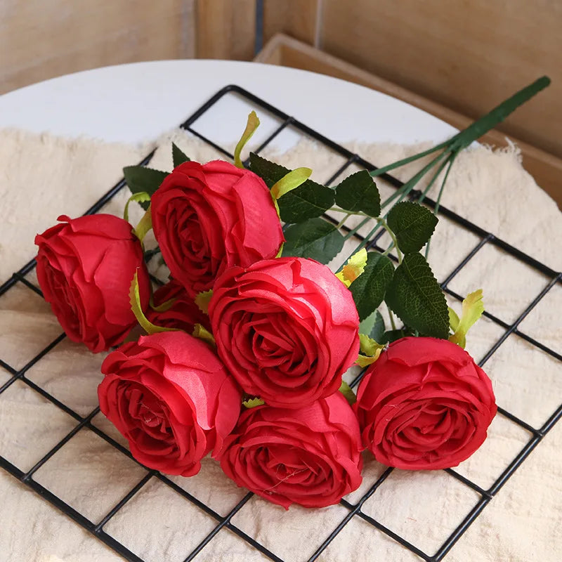 Hot 7/10 Heads Rose Bridal Bouquet Artificial Flower DIY Wedding Floral Arrangement Accessories Christmas Home Decor Photo Props