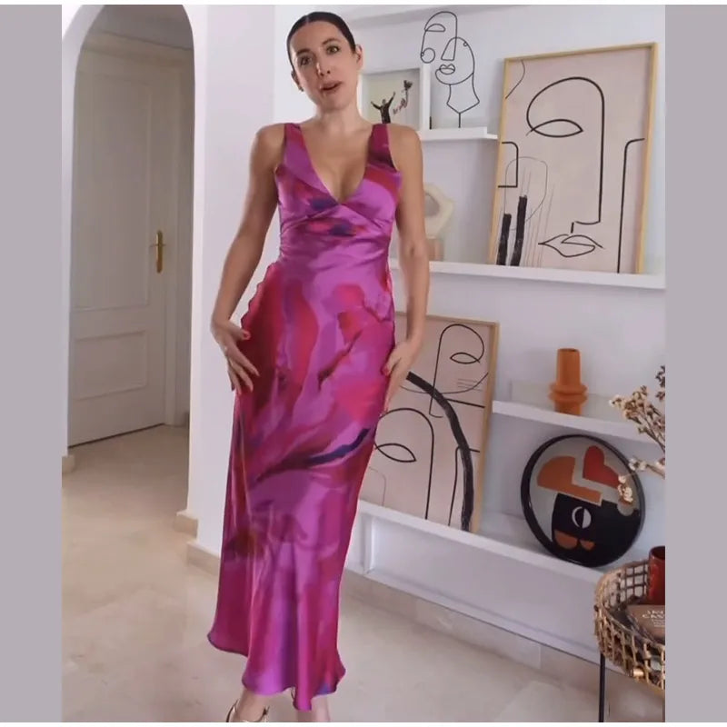 Fashion Printed Curling Edge Dresses Chic Irregular Neck Off Shoulder Open