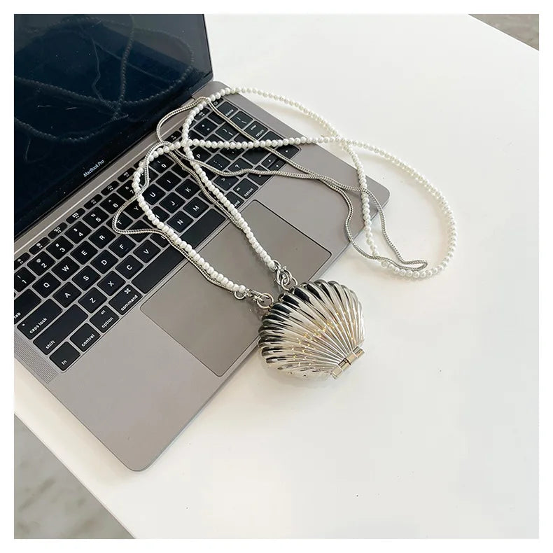 2026 New Summer Lipstick Bags for Women Fashion Pearl Mini Purse Crossbody Bag High Quality Gold Shell Bag Designer Shoulder Bag