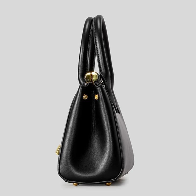 Brand Luxury Leather Handbag Large-capacity Briefcase With Gold Clasp Women Elegant Shoulder Crossbody Bag Clip Design Tote Bag