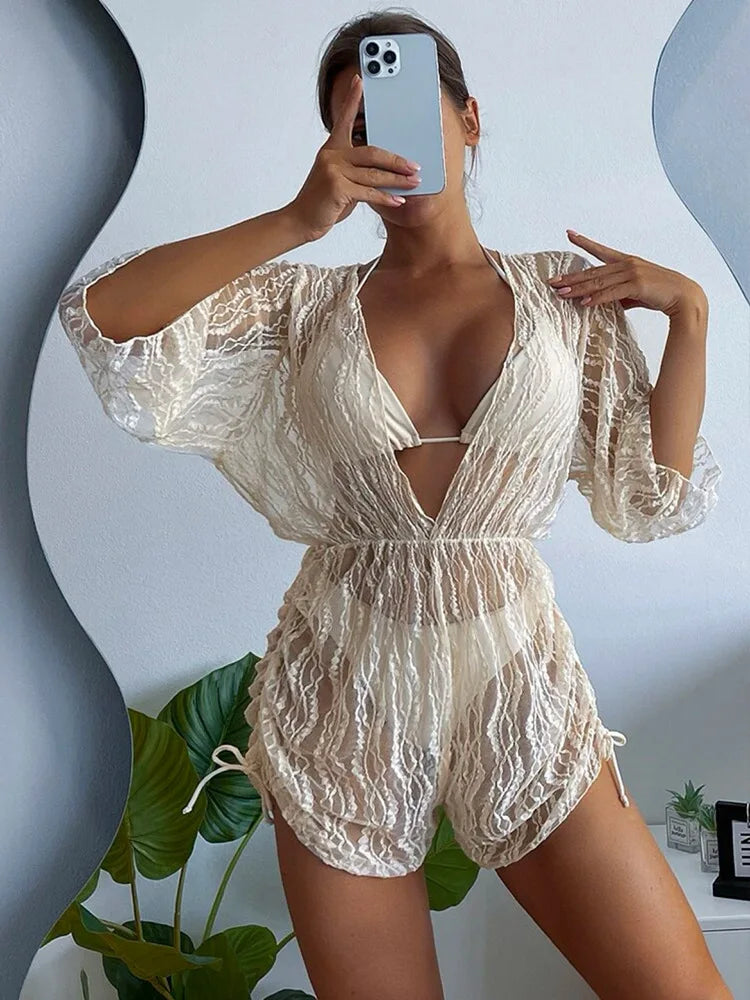 New 3 Piece Bikini Set Plus Size Swimsuit Women Long Sleeve Cover Up Print Halter Swimwear Beach Wear Sexy Bathing Suit 3XL