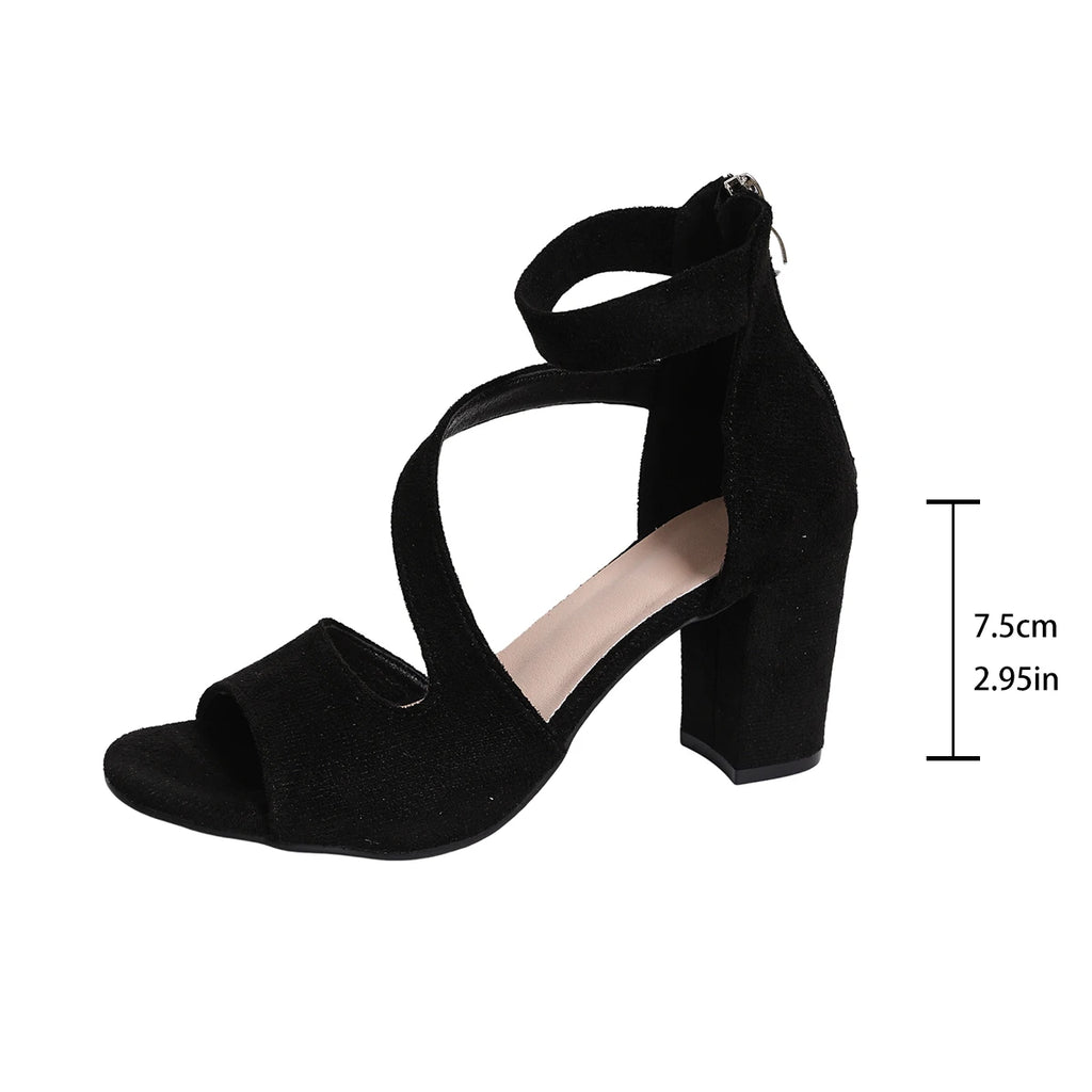 Summer 2025 Women's Sandals Roman Style High Heel Sandals Fashion Casual Solid Color Sandals