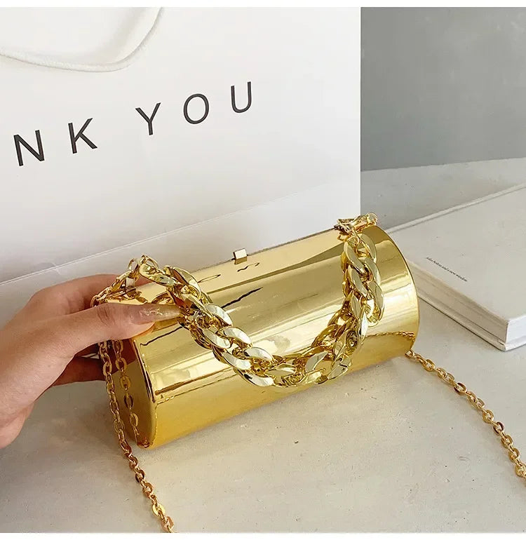 Women's Handbag Bags For Women 2026 Party Clutches Fashion Cylinder Mini Evening Purse Crossbody Shoulder Bag Gold Box Clutch