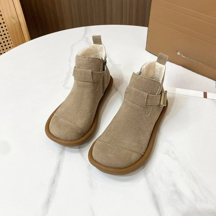 2026 New Autumn/Winter Fashion Flat Short Boots Round Toe Side Zipper Buckle Casual Splice Women's Shoes  35-40