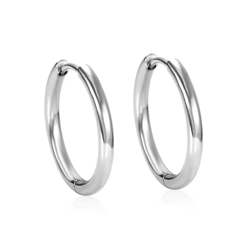 2Pcs Small Hoop Earrings for Women Men, Silver Color Stainles Steel Round Circle Pendientes Mujer Hypoallergeic