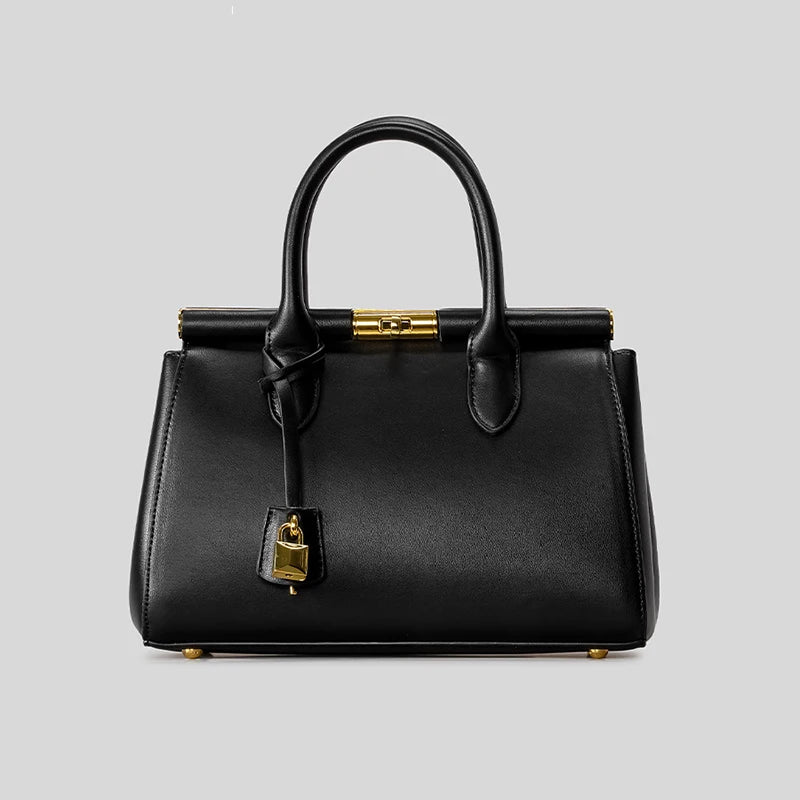 Brand Luxury Leather Handbag Large-capacity Briefcase With Gold Clasp Women Elegant Shoulder Crossbody Bag Clip Design Tote Bag