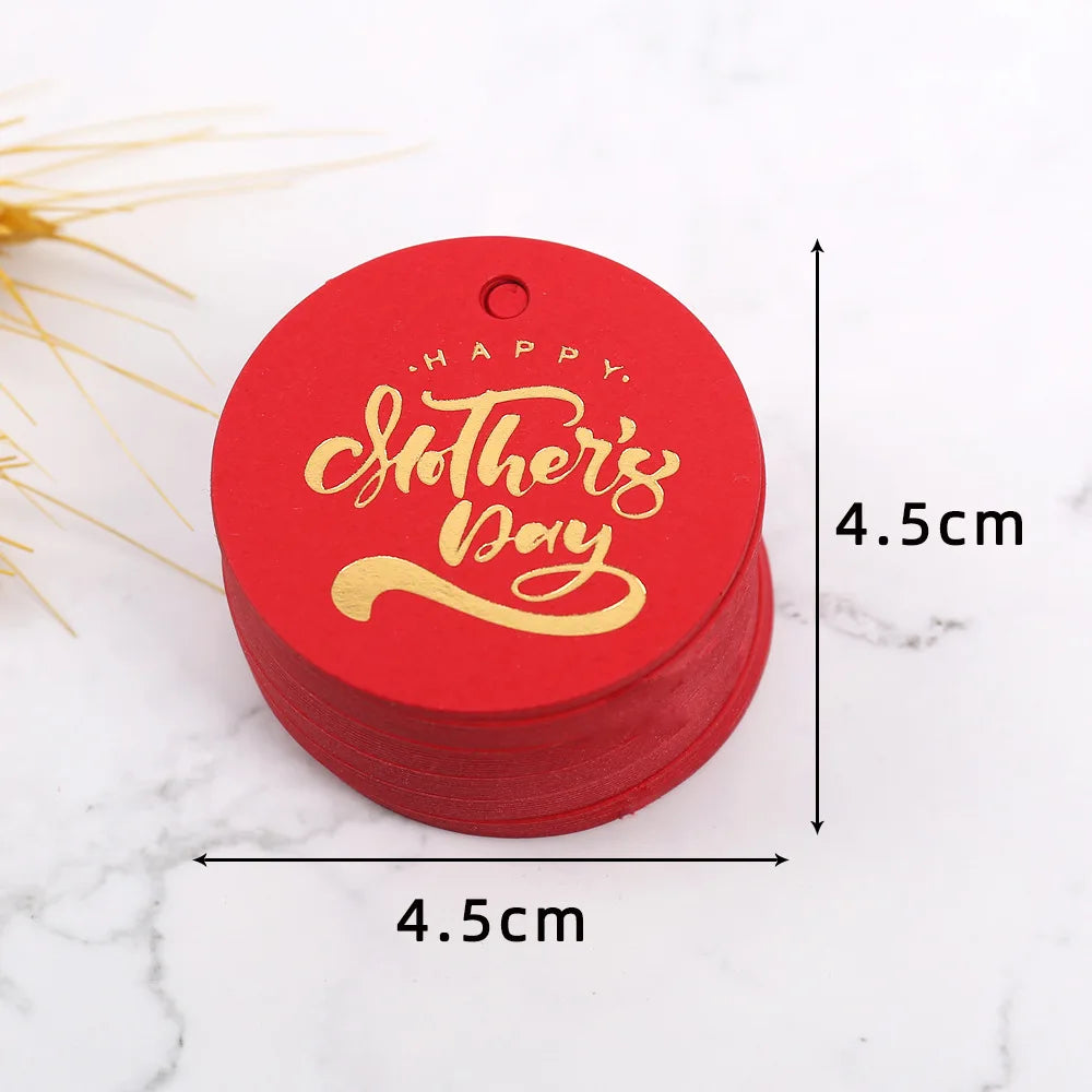 50pcs Happy Mother's Day Gift Tags Bronzing White Paper Cards Mother Mum Mommy Gifts Bags Boxes Decoration Product Hang Tag