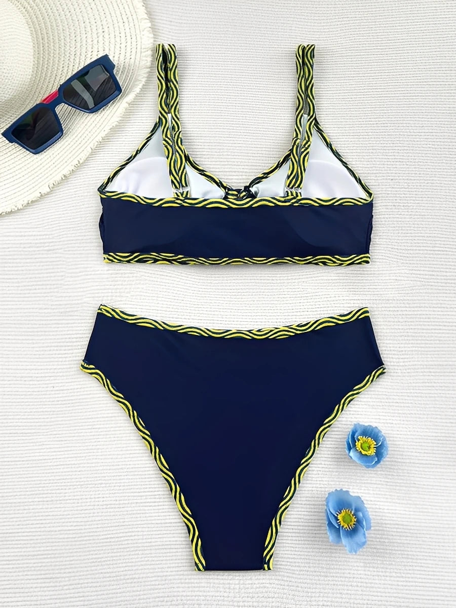 Leopard Bikinis High Waist Swimsuit Women Tie Front Strappy Swimwear Female Beachwear Bathers Bathing Swimming Swim Suit