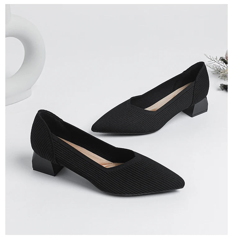 New Women's High Heels Large 42/43 Fashion Pointed Anti slip Rubber Bottom Knitted Breathable Shoes