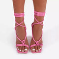Fashion Sexy Lace Up Women Sandals Square Toe Thin Heel Sandal Shoes Cross Tied Party Pumps High Heels Shoe