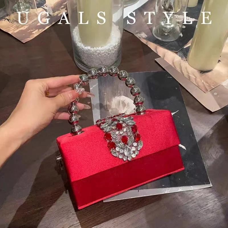 Luxury Designer Satin Square Box Crystal Shiny Diamonds Evening Bag Women's Handbag Wedding Party Clutch Purse Crossbody Bag