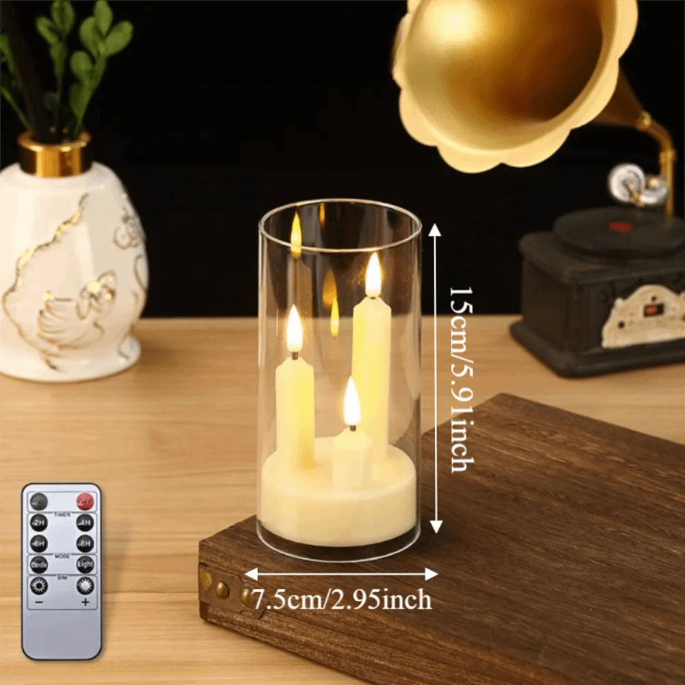 3 in 1 Design Flameless Taper Candles Transparent Lampshade Warm Light Flickering LED Candles Romantic Decorative