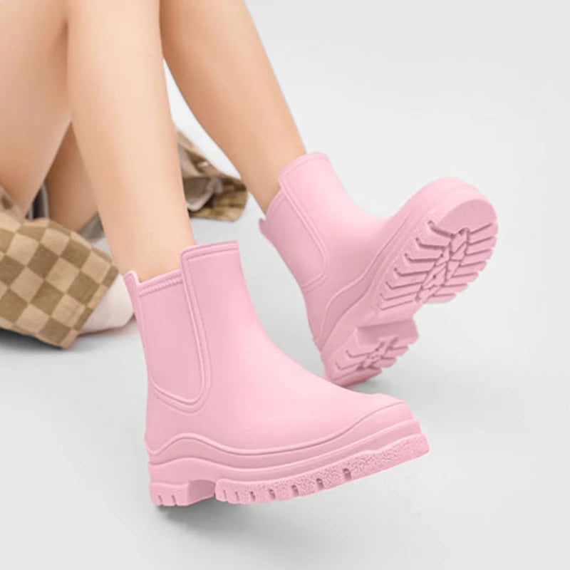 Rubber Boot for Women's Rain Shoes Waterproof Work Garden Galoshes Fishing Rainboots Skateboard Ankle Kitchen Shoes Footwear