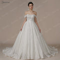 BEPEITHY Customized Luxury Strapless A Line Glitter Wedding Dresses Off The Shoulder Women Ivory Bling-Bling Bride Bridal Gown