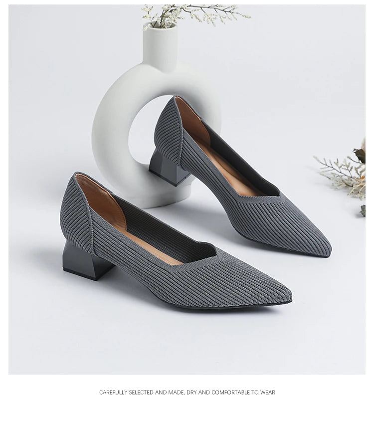 New Women's High Heels Large 42/43 Fashion Pointed Anti slip Rubber Bottom Knitted Breathable Shoes